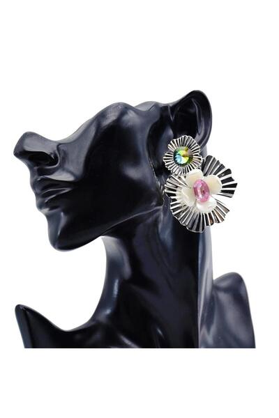 Pursehuit Cercei de culoare argintie, formă de floare, cu pietre, Skade C3