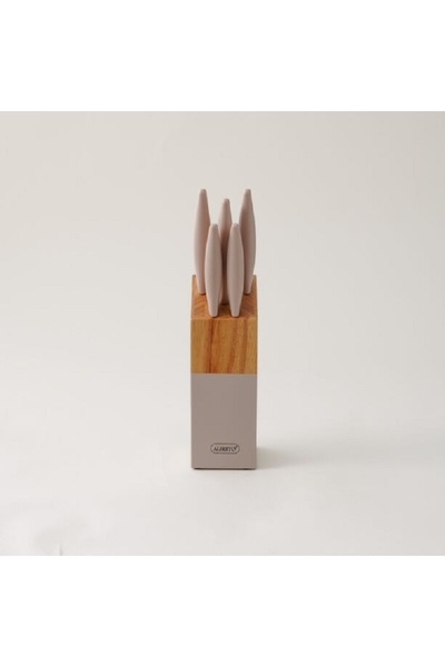 Alberto 6 piece stainless steel and green wood knife block set