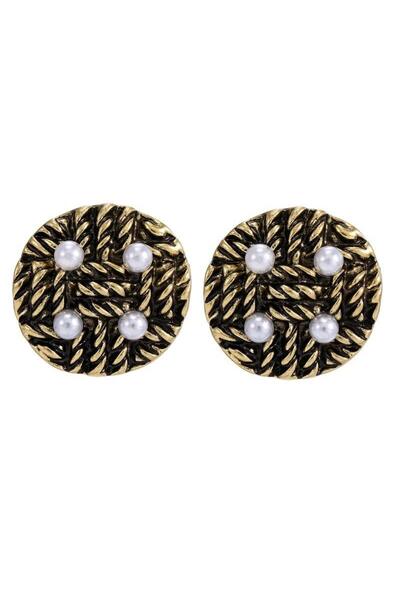 Pursehuit Cercei rotunzi, aurii, cu perle, Rovena C3