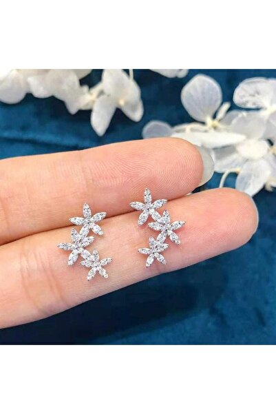 Pursehuit Cercei de culoare argintie, cu flori și pietre de zirconiu, Inna C8