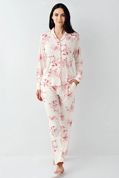 Pierre Cardin Front Buttoned Cotton Long Sleeve Women's Pajama Set