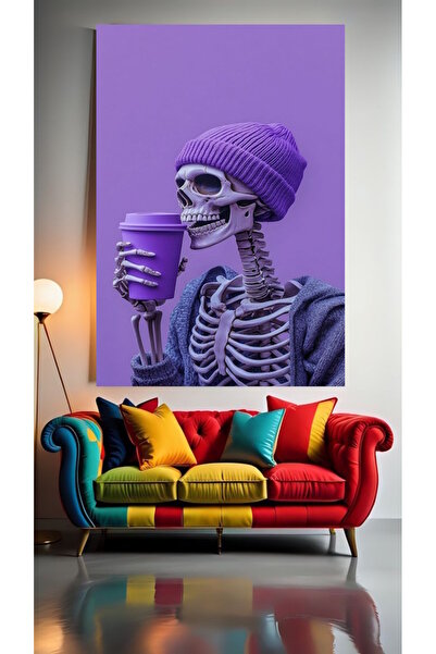 özkacar SKELETON DRINKING COFFEE V1 Home Wall Salon Salon de înfrumusețare Bi...
