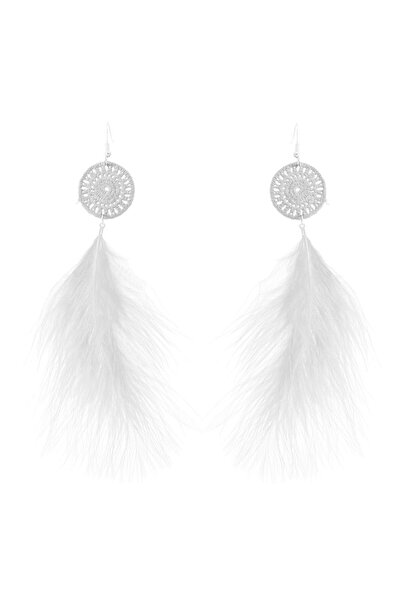 Pursehuit White, long, feather earrings, Solin C2