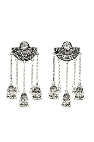 Pursehuit Cercei lungi culoare argintie, stil indian, cu clopoței, Roberte C2