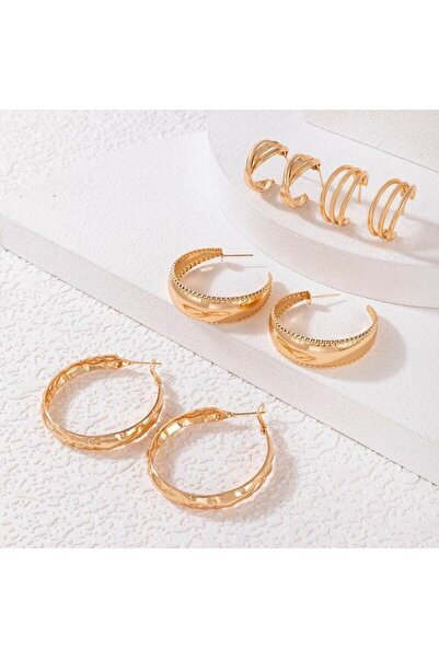Pursehuit Σετ 4 ζεύγη σκουλαρίκια, χρυσά, στρογγυλά, Lona C10