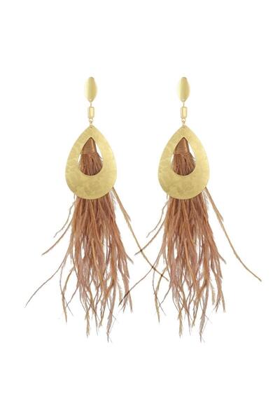 Pursehuit Μακριά χρυσά σκουλαρίκια με φτερά, Almira C2