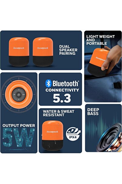 HONEYWELL موكسي V200، مكبر صوت خفيف الوزن وقابل للحمل مع اتصال لاسلكي بتقنية البلوتوث 5.0، TWS F