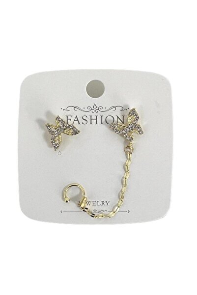 Pursehuit Cercei culoare aurie, ear cuff, cu fluture și pietre, Monia C9