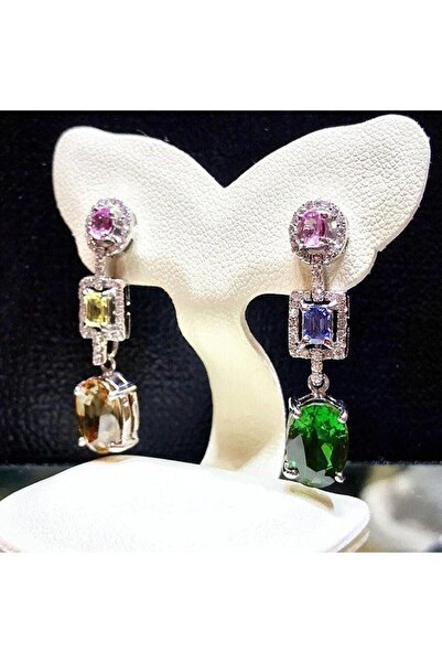 Pursehuit Cercei de culoare argintie cu pietre de zirconiu multicolore, Stein...