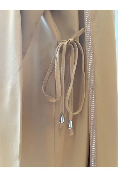 SOLOBUY Dresses Abaya, Color Black, Long Sleeves, Ties On The Sides, Collar Funnel, Maxi