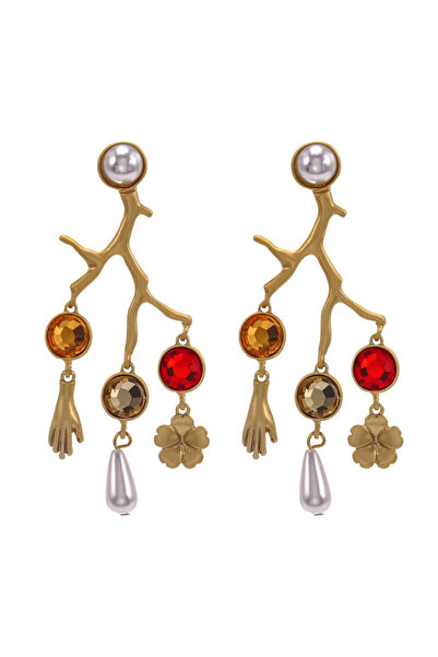 Pursehuit Cercei aurii, în formă de crenguțe, cu pietre și perle, Rudina C3