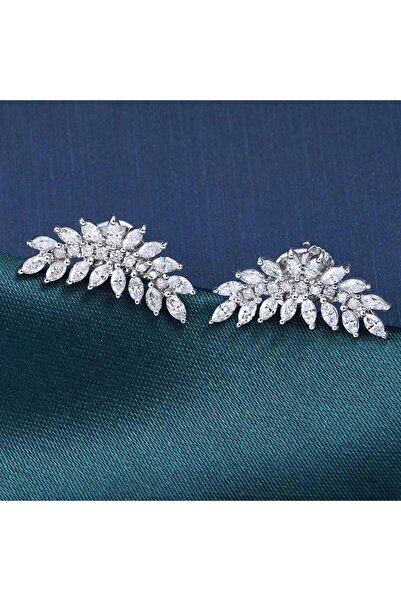 Pursehuit Cercei de culoare argintie, formă de frunză, cu pietre de zirconiu,...