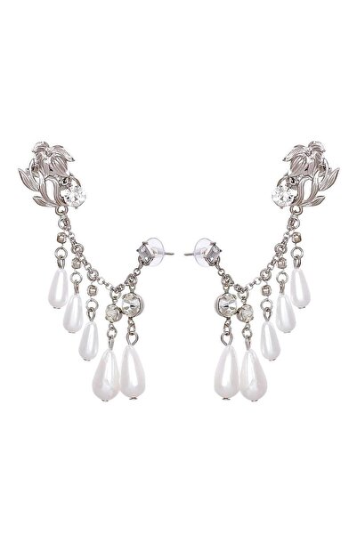 Pursehuit Cercei culoare argintie, ear cuff, cu pietre și perle, Andine C3