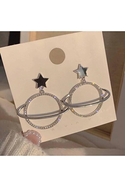 Pursehuit Cercei rotunzi, culoare argintie, planeta Saturn, Margritt C9