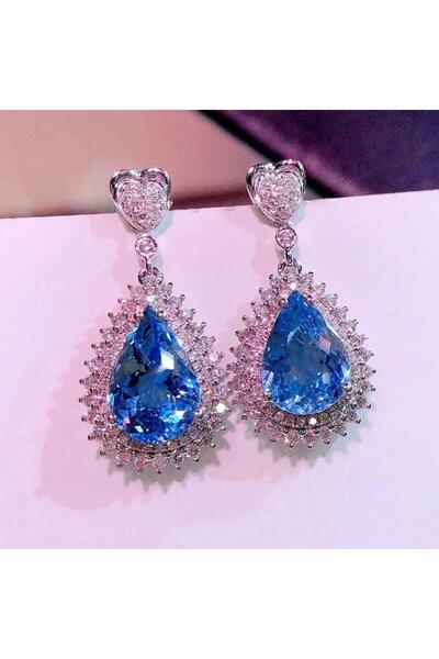 Pursehuit Cercei de culoare argintie cu pietre de zirconiu albastru, Sten C12