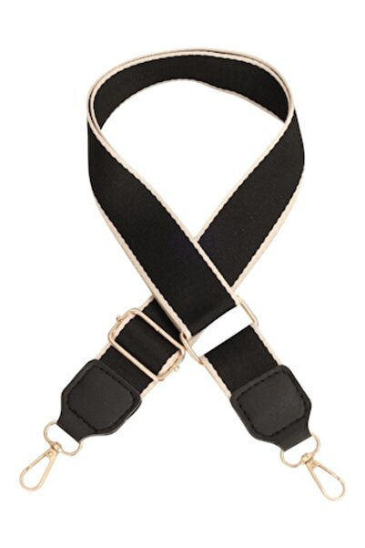 The Casius. Curea reglabilă pentru geantă, material textil, neagră cu dungi bej