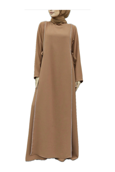 SOLOBUY Dresses Abaya, Color Black, Long Sleeves, Ties On The Sides, Collar Funnel, Maxi