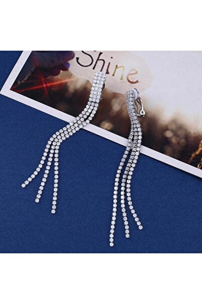 Pursehuit Сребърни обеци, дълги, с клипсове и камъни, делфин C6