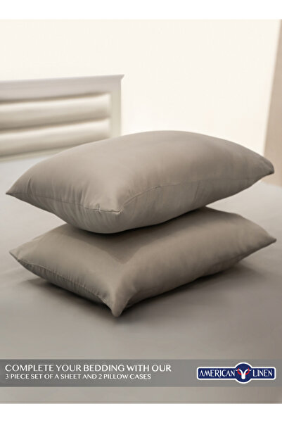 American Linen King Plain Fitted Elastic Bedsheet with 2 Pillow Case 200 x 200 Cm Grey