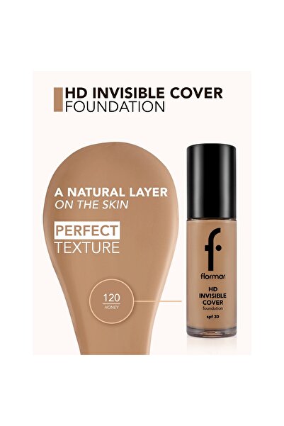Flormar Invisible Cover HD Foundation, 30g, Shade 120 – Honey
