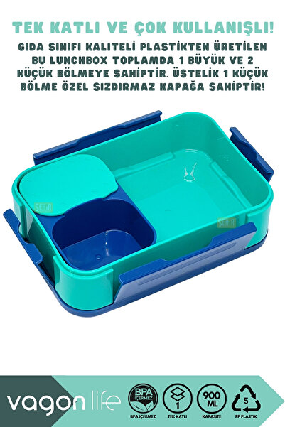 Vagonlife Bento 900ml Lunch Box New Collection Single Layer 2 Compartments Pp Plastic Children's Lunch Box Food Container