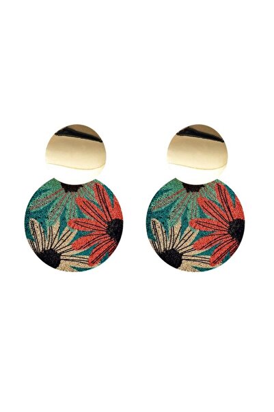 Pursehuit Златни, кръгли, клипс обеци, флорален мотив, сьомга C1