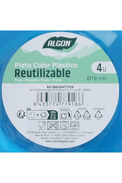 Algon Set of 16 colorful polypropylene plates, deep, 19 cm