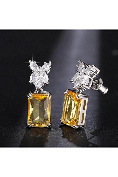 Pursehuit Cercei de culoare argintie cu pietre de zirconiu galben, Sheela C3