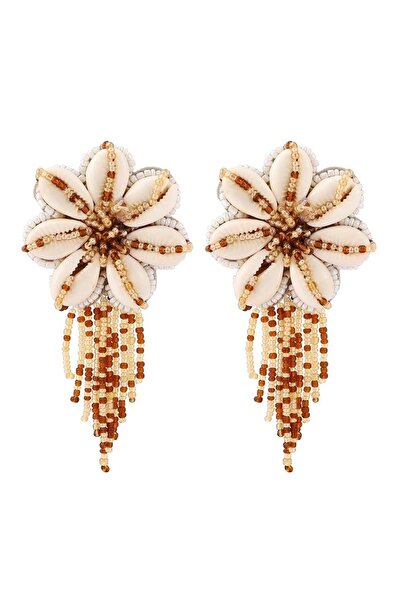 Pursehuit Cercei bej, în formă de floare, cu scoici și mărgele, Ewert C1