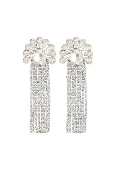 Pursehuit Ασημένια, μακριά σκουλαρίκια με κρόσσια και πέτρες, Engla C3