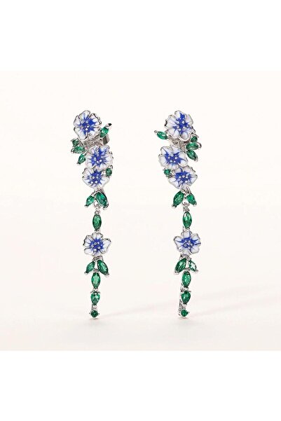Pursehuit Cercei lungi de culoare argintie cu pietre de zirconiu și flori, Ad...