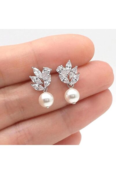 Pursehuit Σκουλαρίκια σε ασημί χρώμα, με πέτρες ζιργκόν και μαργαριτάρια, Mai...