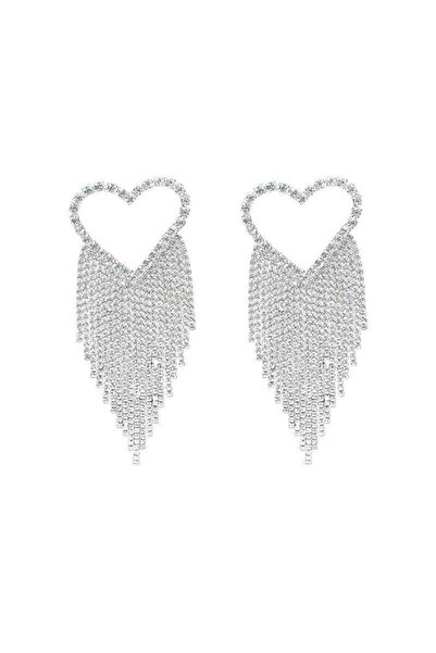 Pursehuit Ασημένια, ογκώδη σκουλαρίκια με καρδιές, κρόσσια και πέτρες, Chloe C5