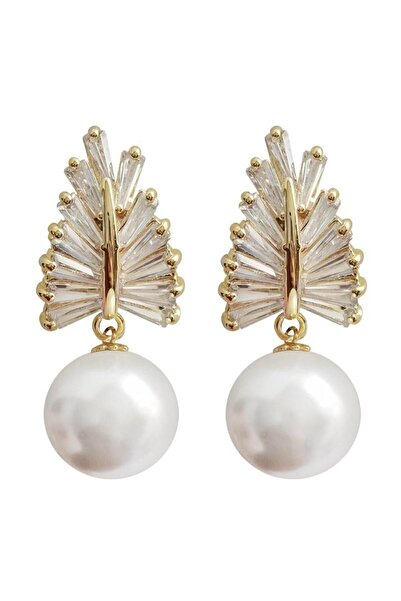 Pursehuit Gold coloured earrings with pearls and zirconia stones, Cory C15