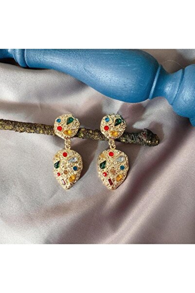 Pursehuit Χρυσά σκουλαρίκια, με κλιπς, ζαρωμένη υφή, με πολύχρωμες πέτρες, El...