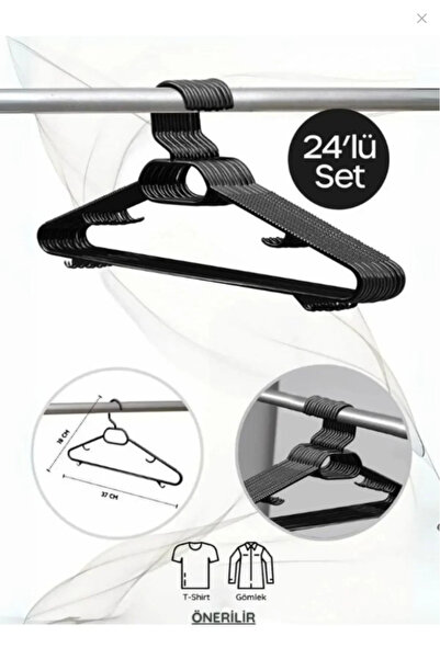 Hausgarten Plastik 24 Adet Siyah Plastik Elbise Kıyafet Askısı 24'lü Set Siyah 24 Elbise