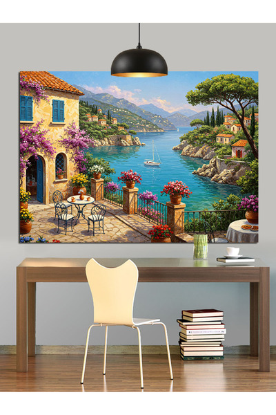 Tablo Mega Akdeniz Manzaralı Taş Evler Dekoratif Kanvas - Mdf Ahşap Tablo
