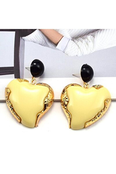 Pursehuit Χρυσά σκουλαρίκια, σε σχήμα καρδιάς, με μπεζ πέτρες, Gero C4