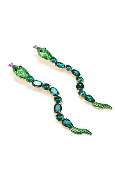 Pursehuit Cercei aurii, formă de șarpe, lungi, cu pietre verzi, Spencer C1