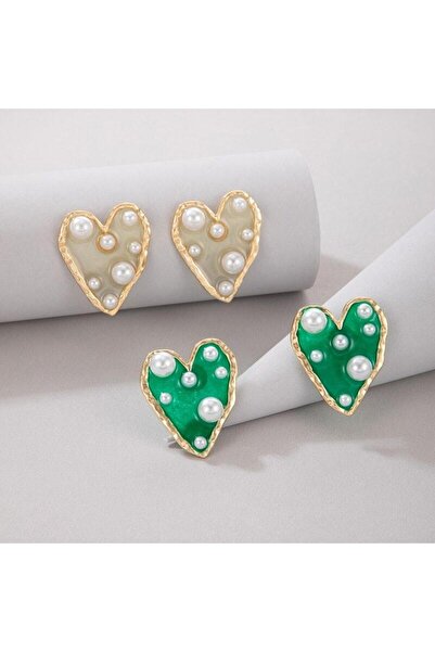 Pursehuit Set of 2 pairs of earrings, gold, heart-shaped, with pearls, Talita C10