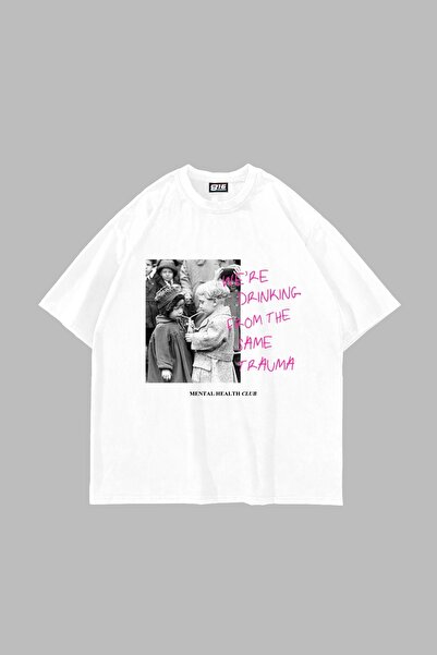 Sekizbiraltı Λευκό μπλουζάκι Unisex με στάμπα Trauma Vintage