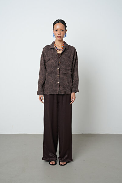 Orfeo Negro Women's Brown Double Pocket Patterned Shirt - Jacket