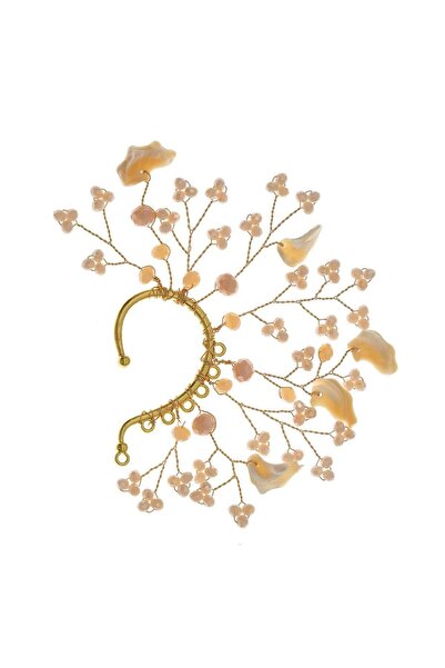 Pursehuit Cercei culoare aurie, ear cuff, cu crenguțe și mărgele, Tordis C3