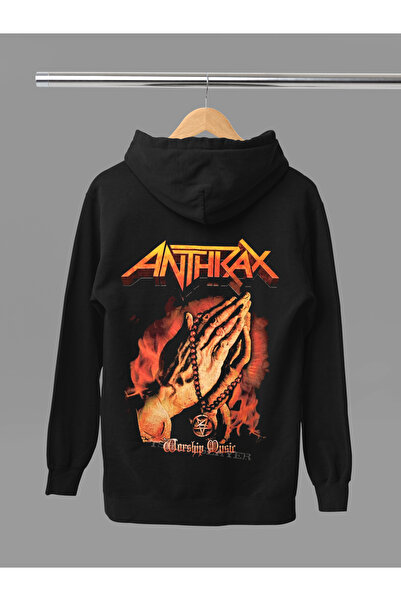 MAGORS Hanorac rock cu glugă, cu mânecă lungă, din bumbac, cu imprimeu antrax...