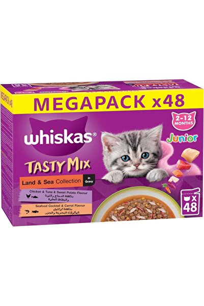 Whiskas Junior Tasty Mix, Land and Sea Collection in Gravy, Mega Pack of 40+8...
