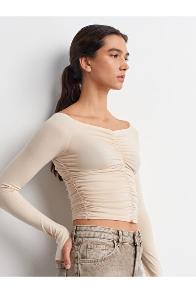 Dilvin 32089 Omuzları Açık Büzgülü Top-Taş