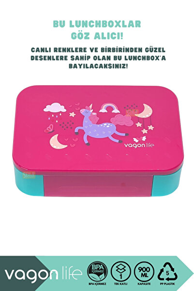 Vagonlife Bento 900ml Lunch Box New Collection Single Layer 2 Compartments Pp Plastic Children's Lunch Box Food Container