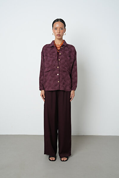Orfeo Negro Women's Burgundy Color Double Pocket Patterned Shirt - Jacket