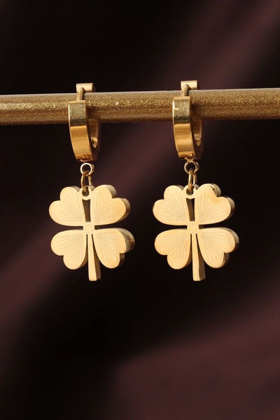 Clariss 316L Steel Gold Color Clover Earrings