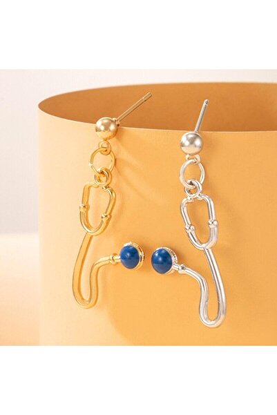 Pursehuit Cercei culoare aurie și argint, formă de stetoscop, Thalia C10